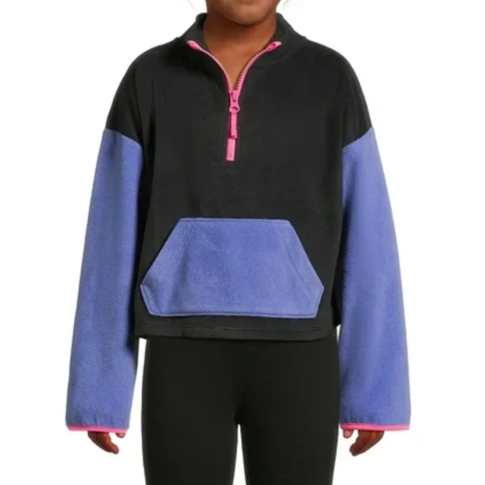 Athletic Works Girls Microfleece Quarter-Zip Black, Purple and Pink Pullover NWT